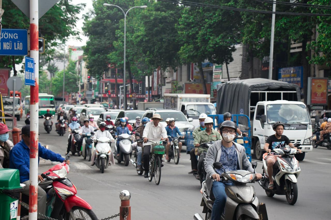 Crossing a busy Vietnam street